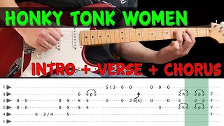 Vignette de la vidéo "HONKY TONK WOMEN - Guitar lesson - Intro + verse + chorus w/tabs (fast & slow) - The Rolling Stones"