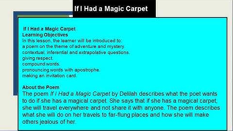 Class 3 English Ch- If I Had a Magic Carpet Introductory Video By Anuradha Chatterjee