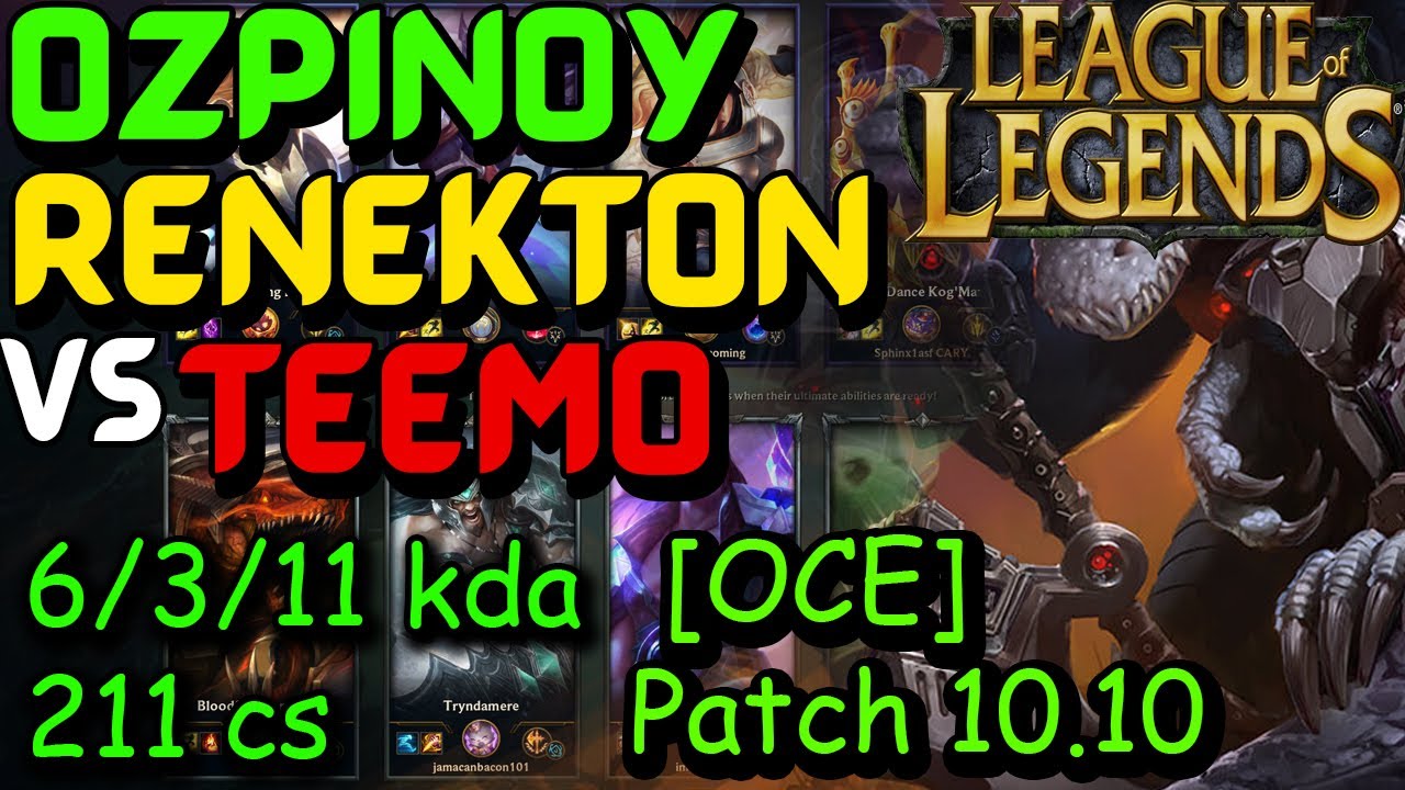 [OCE] ozpinoy Renekton vs Teemo.  Patch 10.10 [20200526-1554]