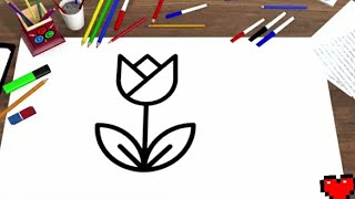 Bolalar uchun lola guli rasm chizish/ Tulip flower drawing for children/Рисунок тюльпаны для детей