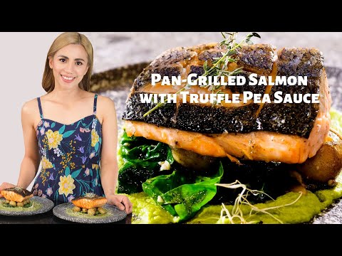 Pan-Grilled Salmon with Truffle Pea Sauce Pan-Grilled Salmon with Truffle Pea Sauce