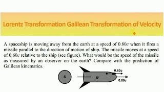 Lorentz and Galilean Transformation of Velocity numerical (A spaceship is moving away from earth