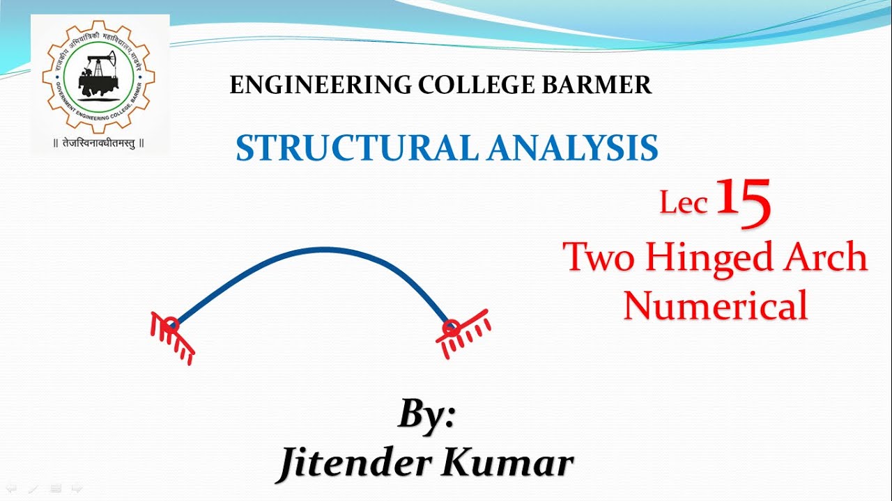 Structural Analysis || Lec 15 || Civil Engg || Arches (2 Hinged parabolic Arch) || By Jitender Kumar