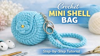 Crochet Mini Shell Bag Tutorial 🐚 | Cute Keychain Pouch Step by Step