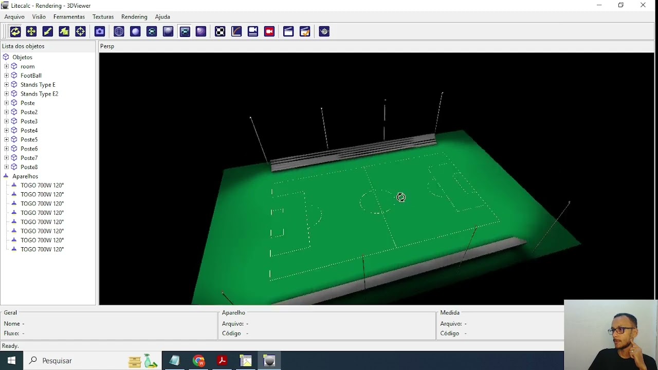 Iluminação Campo Futebol PT5 - Cálculo e simulação luminotécnica