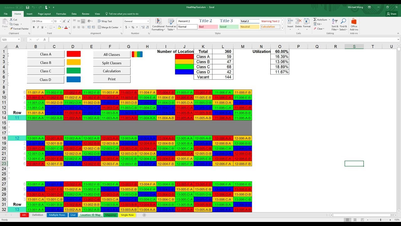 How To Create 2d Warehouse Heatmap In Excel Youtube