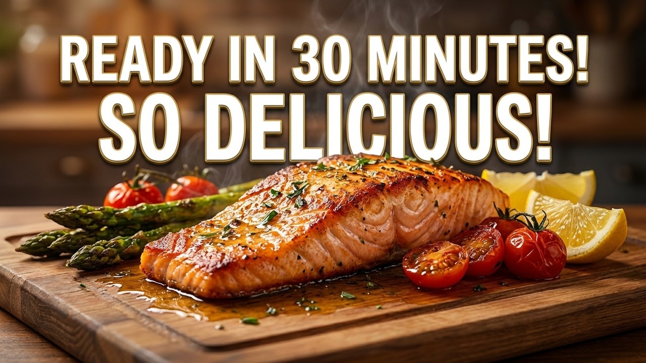 Ready in 30 Minutes! Garlic Lemon Salmon with Vegetables, Healthy and SO DELICIOUS!