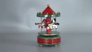 Wooden Merry Go Wind Up Rotating Carousel Music Box.