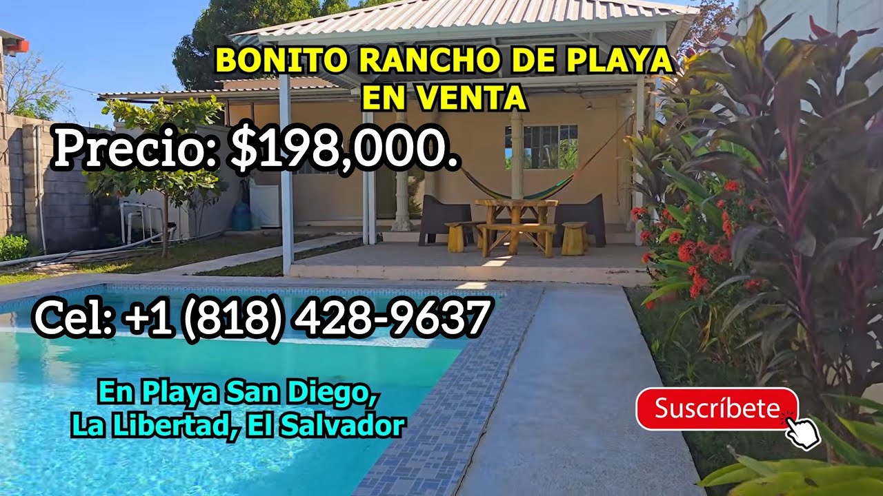 En Venta, Rancho En Playa San Diego La Libertad. $198,000. Cel: +1 (818) 428-9637