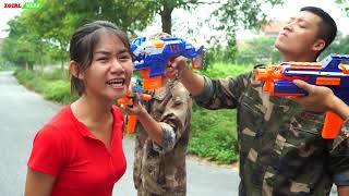 XGirl Nerf War: Cherry Use Kungfu Football Skills ! SEAL X Girl Nerf Guns Criminal Alibaba Balls