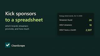 Information Kick to Excel: which streamers your competitors sponsor | CleanScrape Guide