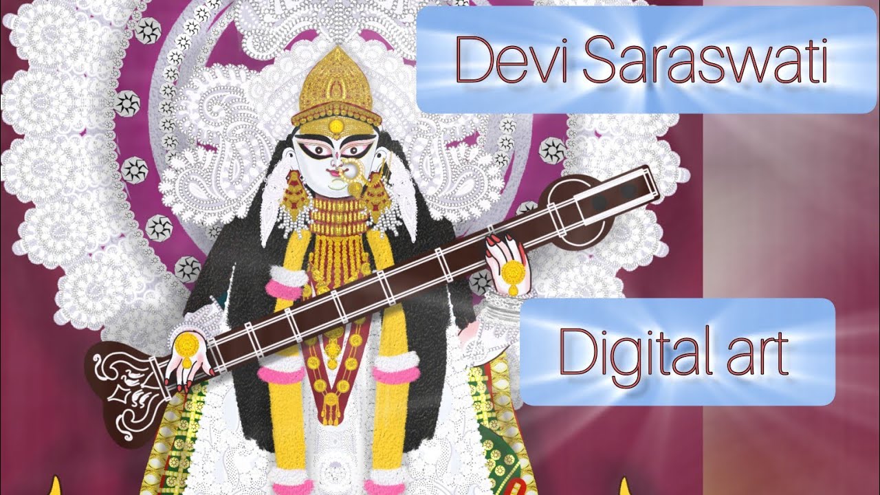 Devi Saraswati digital art drawing video 