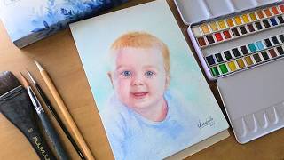 رسم بورتريه بالألوان المائية: التقاط ملامح وجه طفل (درس تعليمي خطوة بخطوة) #fuumuui screenshot 3