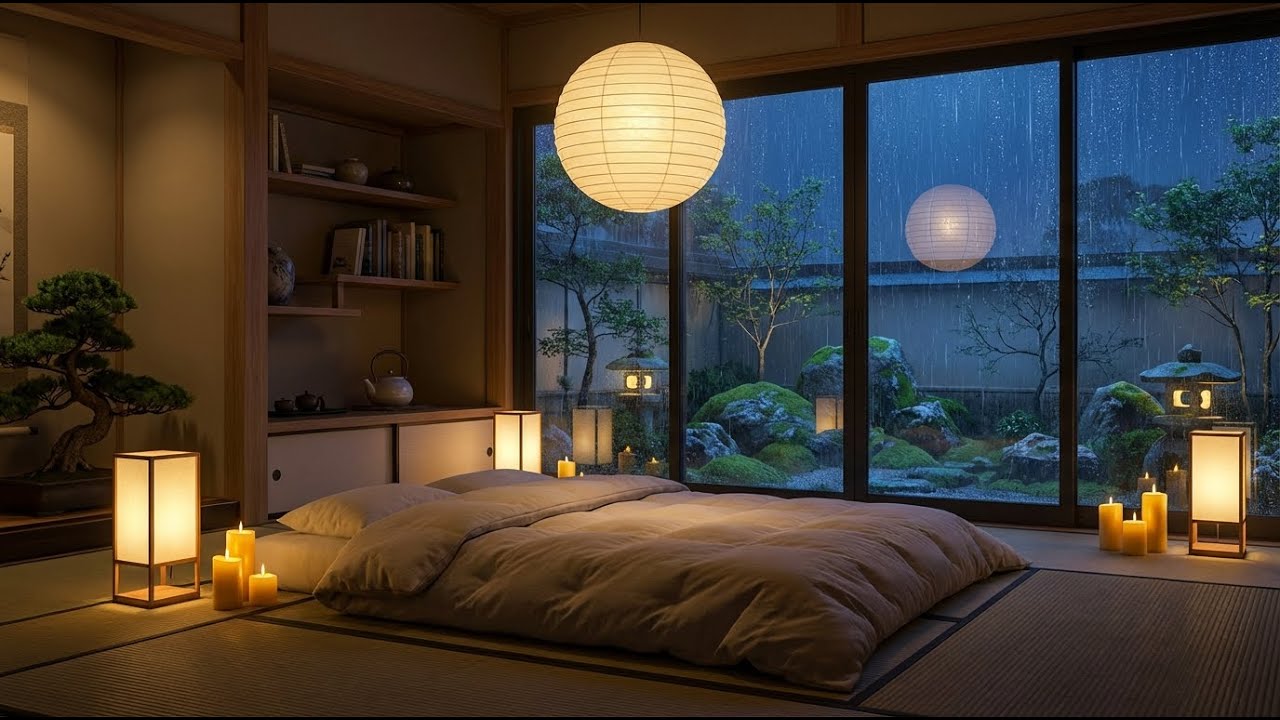 Deep Tranquility: Rain and Felt Piano in Cozy Japanese Zen Room for Fast Sleep and Happiness 🎹✨🌙