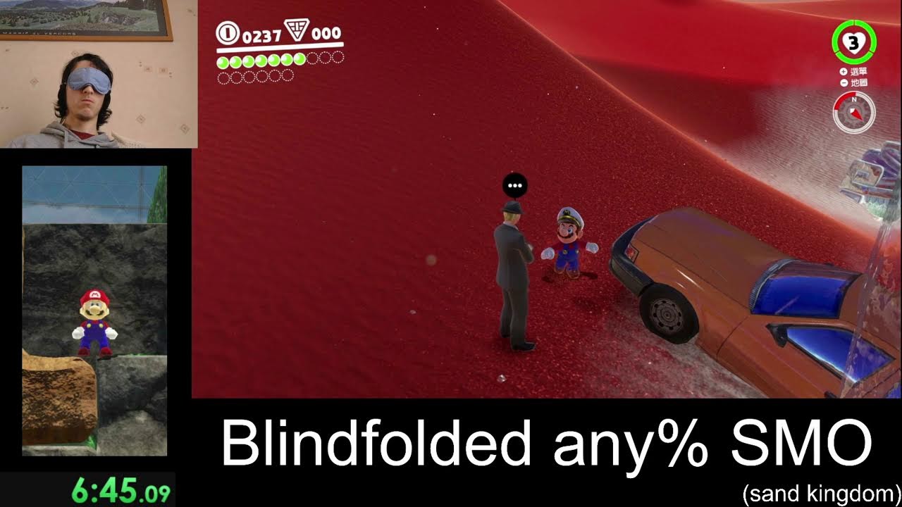 Blindfolded speedrun SMO any% (day 4) (sand kingdom) some cascade blindfolded run before!