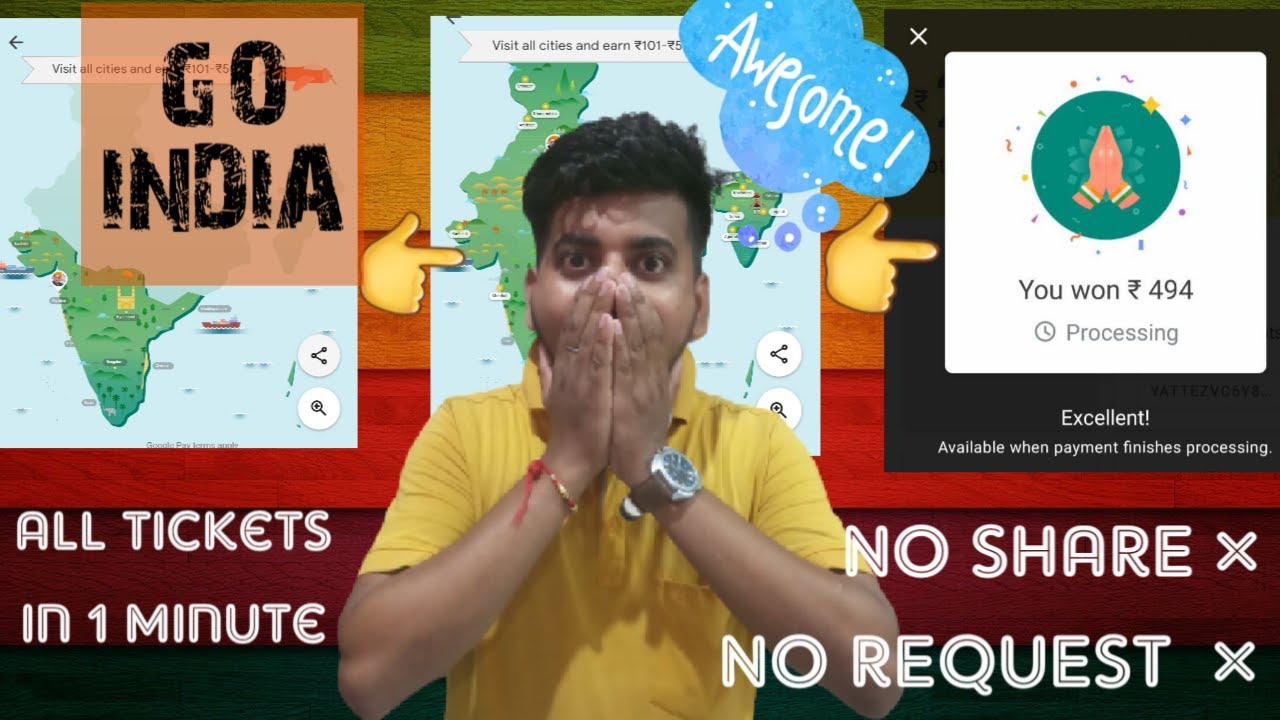 GOOGLE PAY GO INDIA OFFER! GOOGLE PAY GO INDIA TRICK COLLECT ALL TICKET IN 2 MINUTS ! 1000% working.