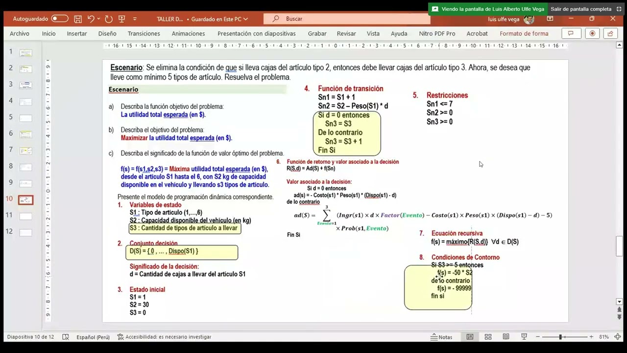 Taller de Optimización - Ejercicio 2 (Escenario) - Ulfe Vega