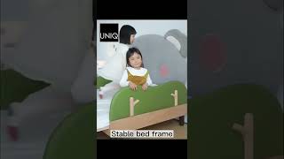 Cartoon Style Bear Headboard Adjustable Wood Frame Upholstered Kids Bed Children