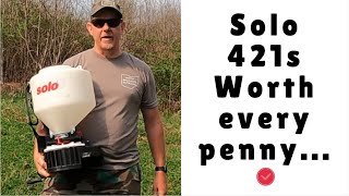 #137 review: solo 421s portable chest mount hand spreader and overseeding my clover plot 🍀