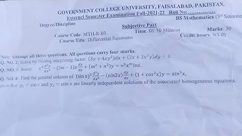 Differential equations Paper Solution | BS Mathematics 3rd Semester | GCUF Paper Solutions