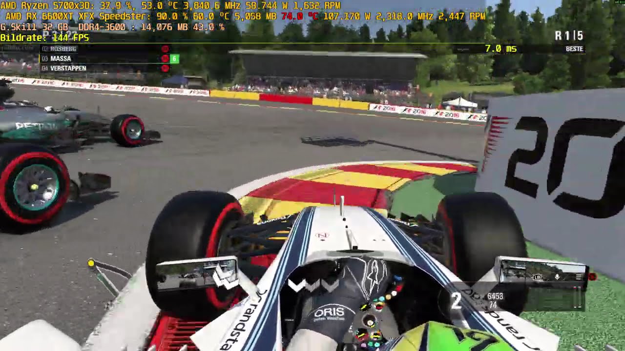 F1 2016: Ryzen 5700x3D/RX 6600xt/1080p Max. Setting