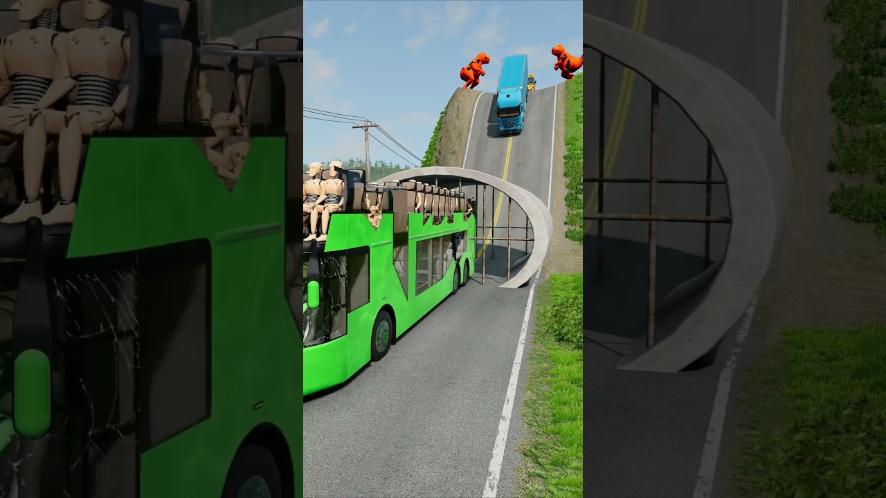 Buses & Dumper Truck vs Drain Pipe Crash - BeamNG.drive 