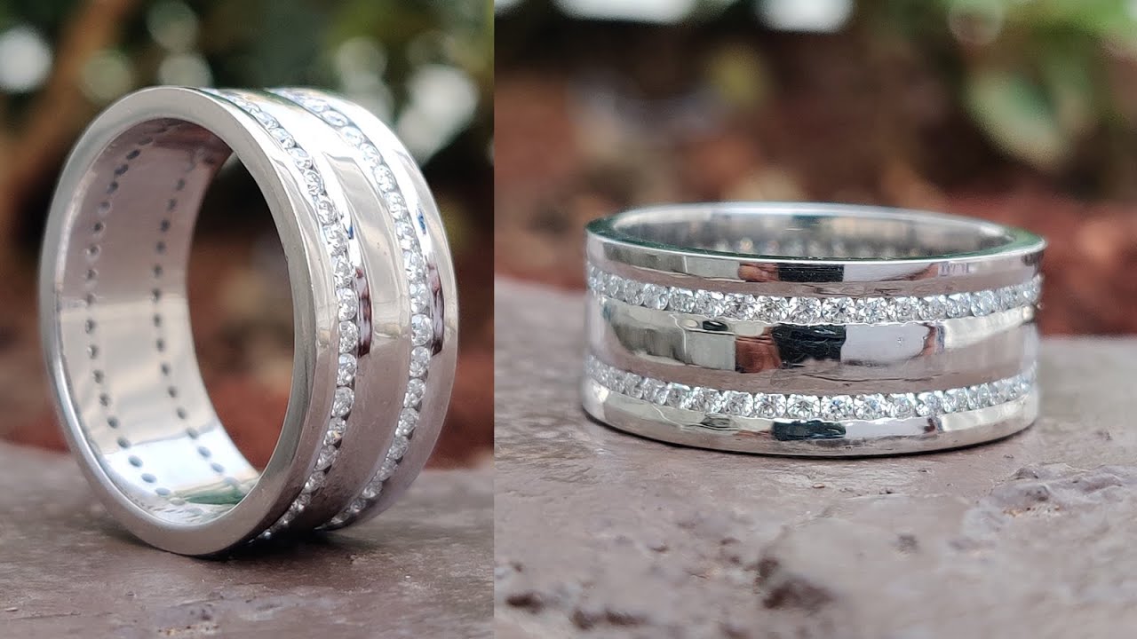 1.39 TCW Round Colorless Moissanite Double Raw Channel Setting Men's Wedding Band