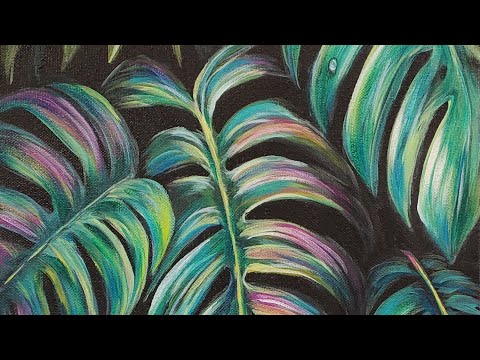 Monstera Tropical Palm Leaves Acrylic Painting LIVE Tutorial