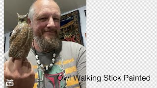 Owl walking stick painted and epoxied