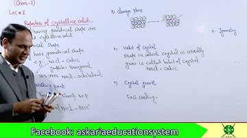 Ch#6 | Lec#2 | Properties of Crystalline Solids #chemistry 11