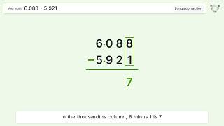 Long Subtraction Problem 6.088-5.921: Step-by-Step Video Solution