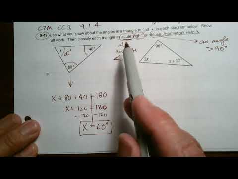 CPM CC3 Section 9.1.4 #9-49 (Triangle angle sum theorem)