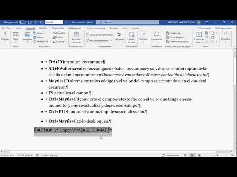 Video: ¿Dónde se alternan los códigos de campo en Word 2016?