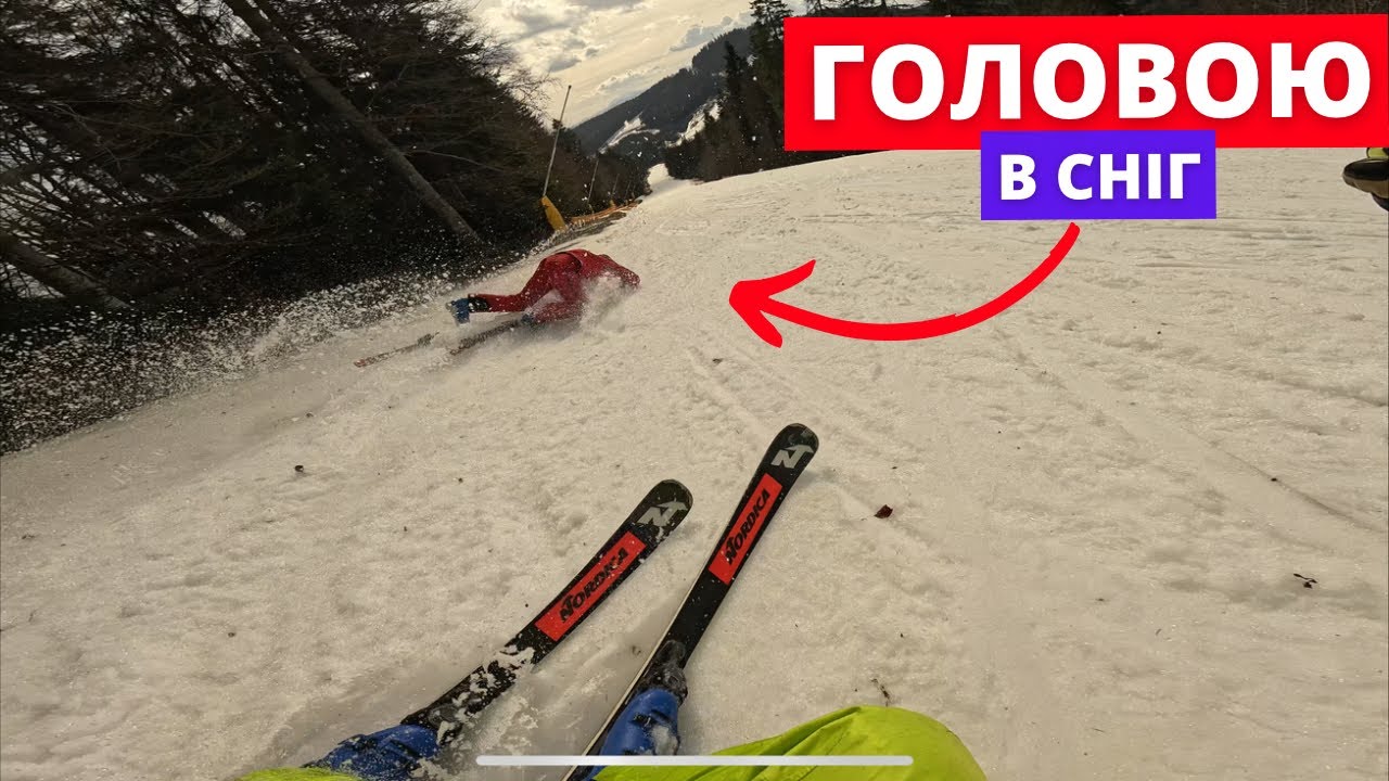 Огляд Катання на Лижах весною в Буковелі від 1 лиця на GoPro Чорна траса | Погода Буковель