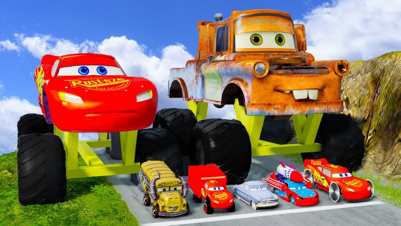 🚗 Big & Small McQueen vs Chick Hicks, Tow Mater, King Dinoco & Doc Hudson | BeamNG.Drive 🚀 LIVE