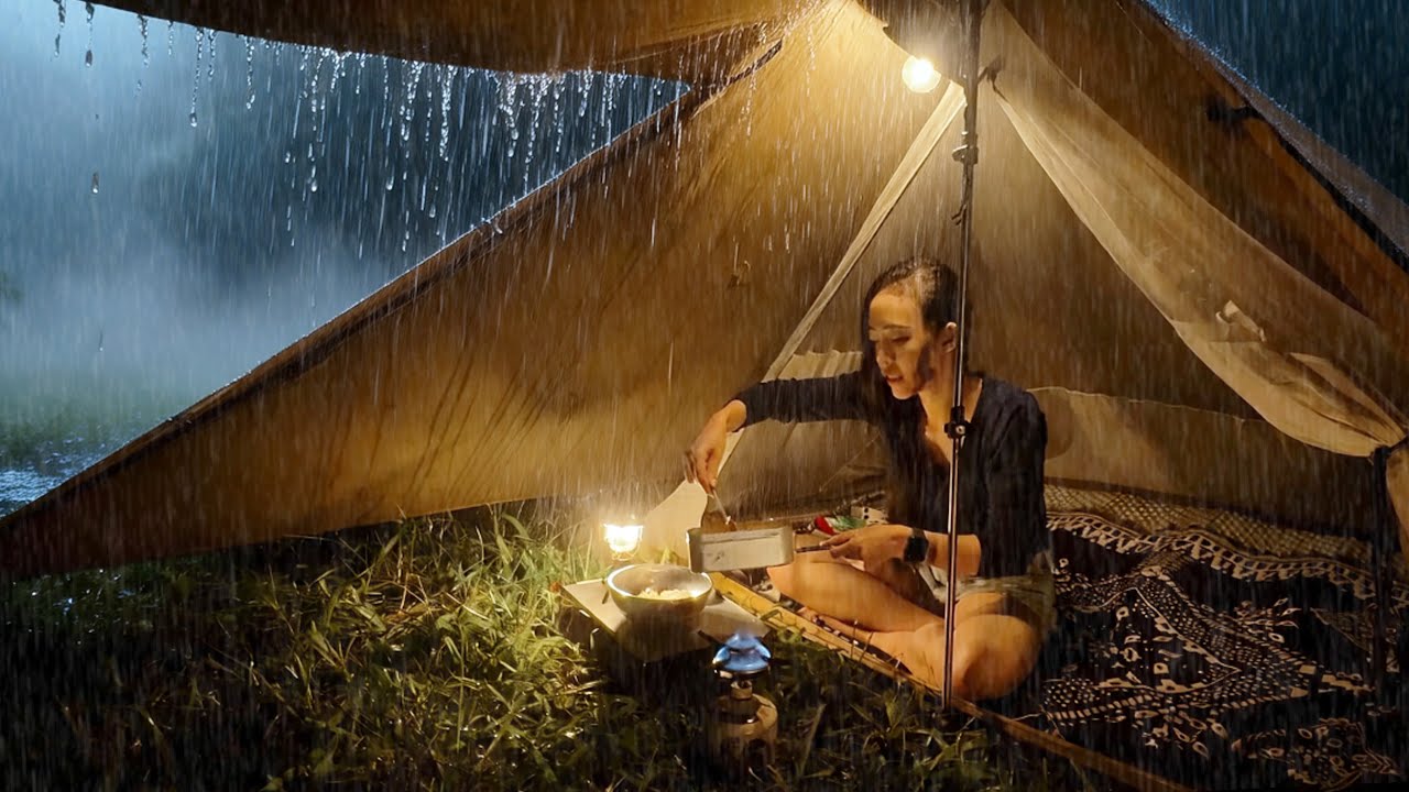 Solo Overnight Camping in the Rain 🌧 Relaxing in the Tent | Nature ...