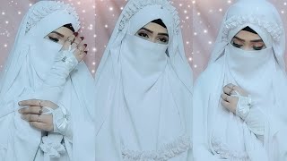 Princess Hijab & niqab Set Turorial 2021||Eid Special Crown hijab||Beautiful White Niqab Tutorial