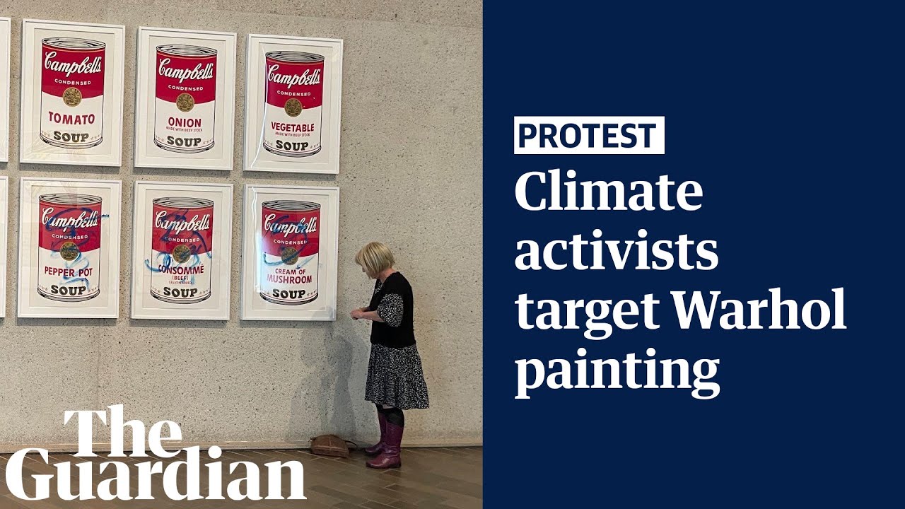 Climate activists target Andy Warhol's soup cans at Canberra art gallery