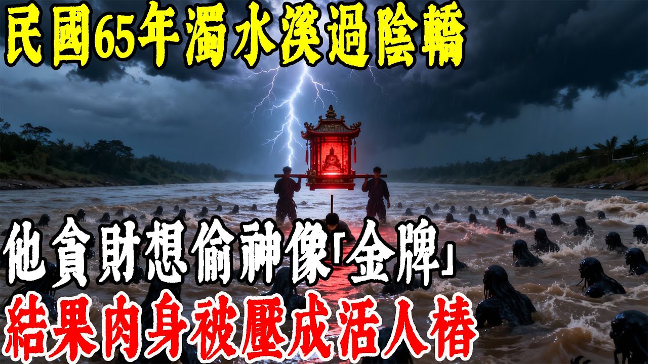 民國65年濁水溪過陰轎，他貪財想偷神像「金牌」，結果肉身被壓成活人樁。#情感#民間故事#真實故事#中老年生活 #台灣
