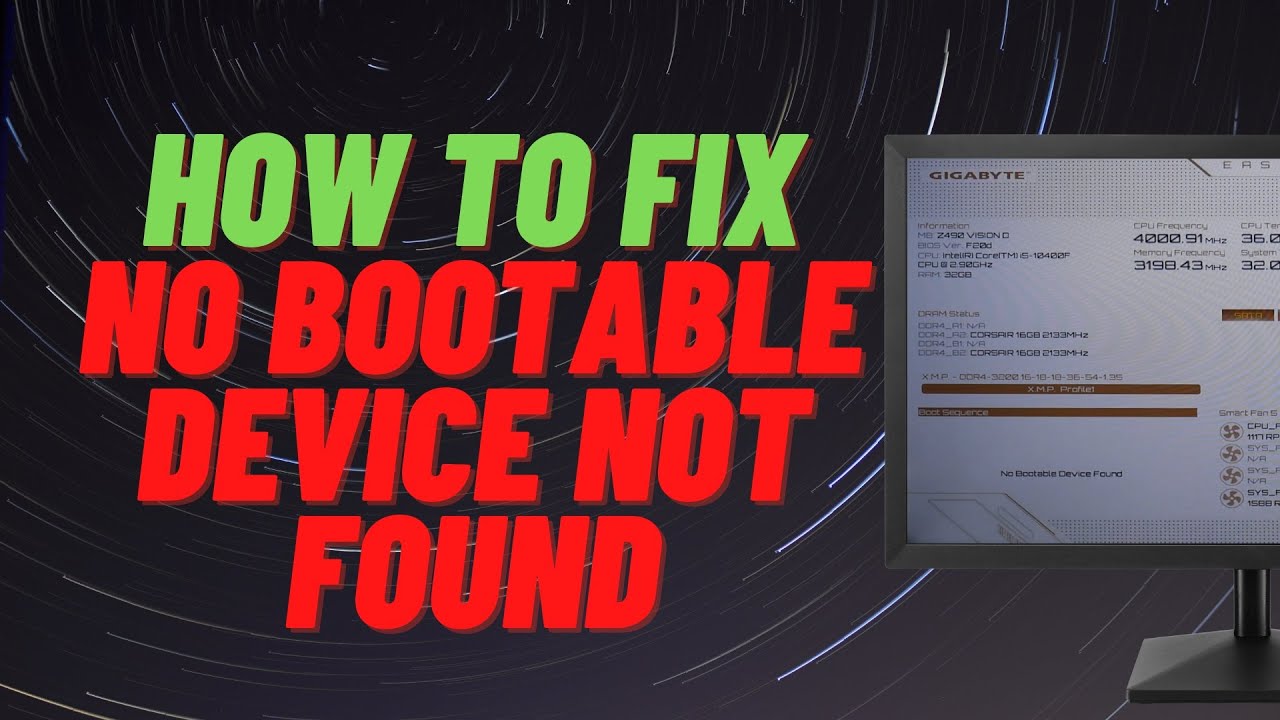 How To Fix No Bootable Device Not Found - Youtube