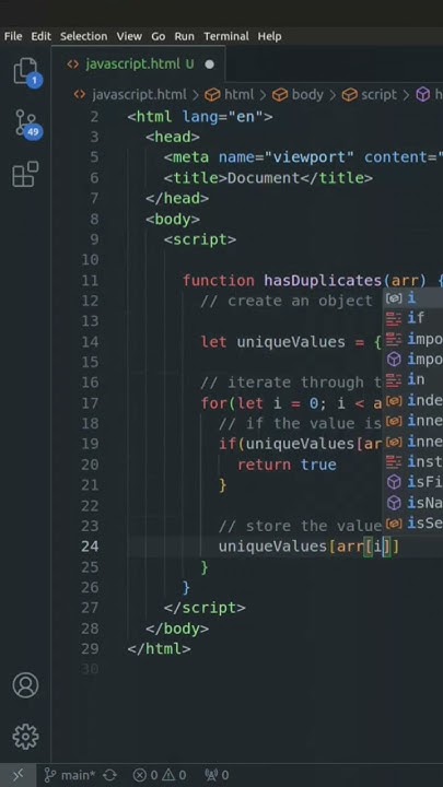Implementation of a function to check for duplicates in an array # ...