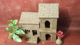 beautiful miniature mud house making | mitti ka do manzil ghar | how to make clay house | clay craft