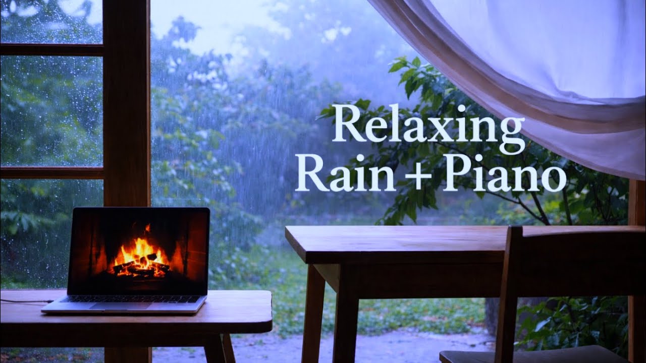 Piano and Rain: A Terrace's Afternoon Symphony for Mindful Reflection