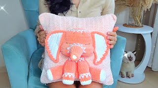 картинка: МК ПОДУШКА С 3Д СЛОНИКОМ КРЮЧКОМ | How to crochet a pillow with 3D elephant ❤️  #вязание