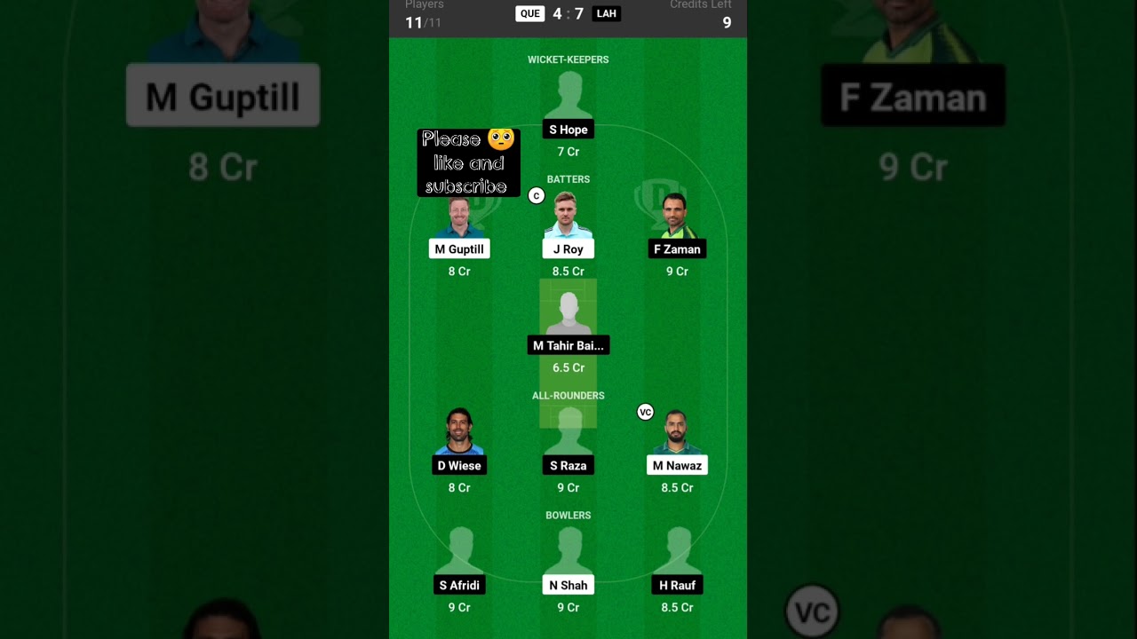 QUE VS LAH Dream team prediction 🥇🥇 