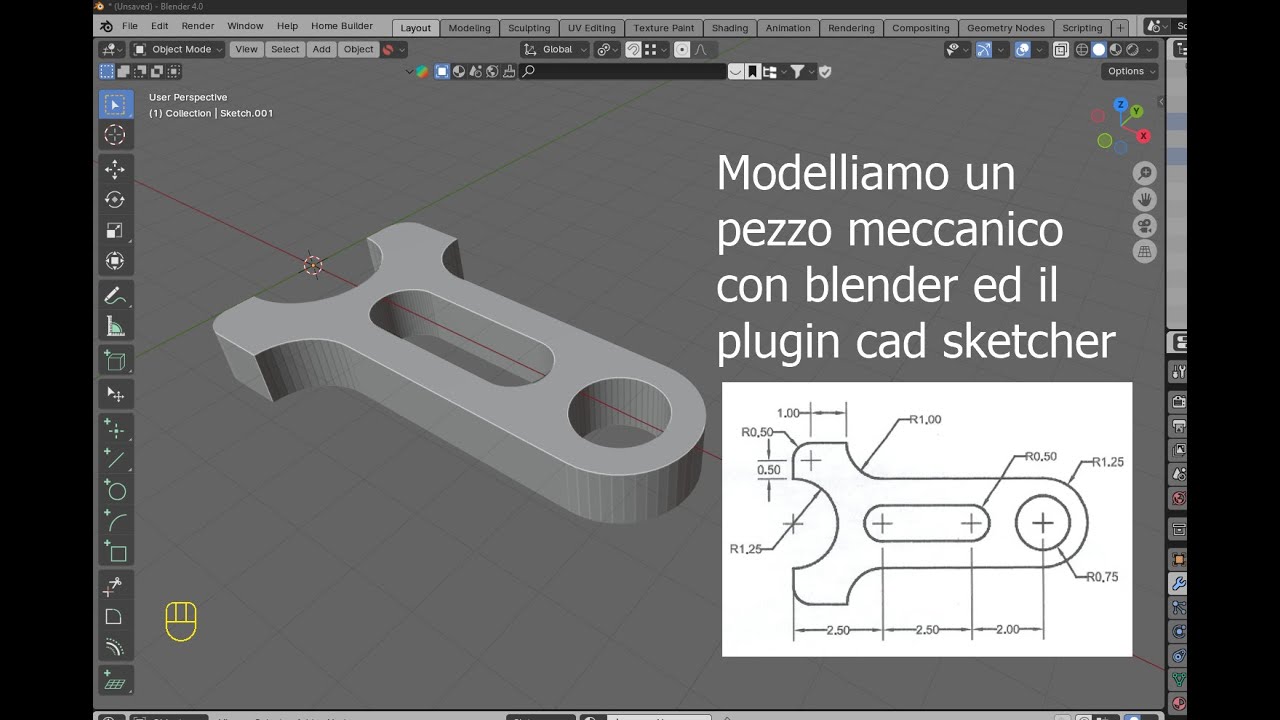 tutorial blender cad sketcher per principianti esercizio 1 - YouTube
