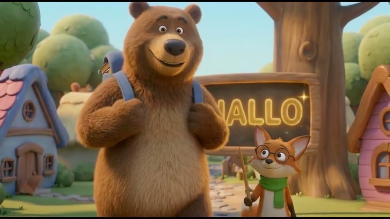 Hallo! Learn German with Bruno 🐻 & Fritz 🦊 | Fun A1 Cartoon – Episode 1