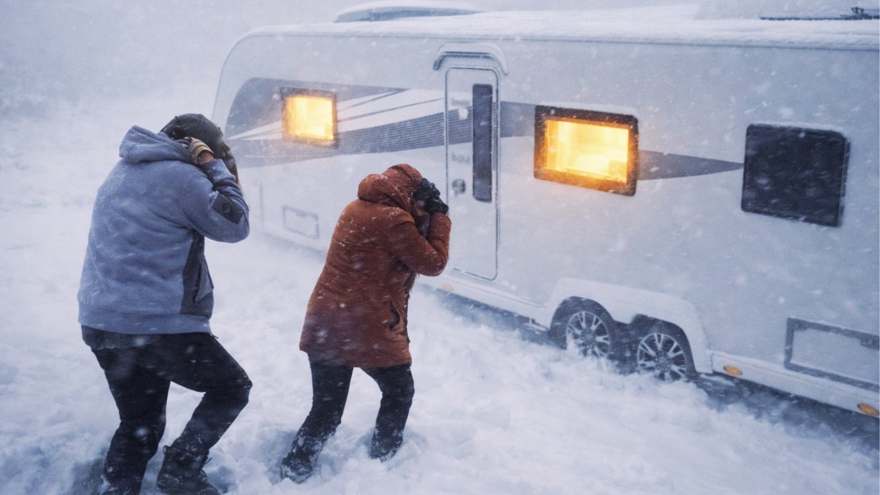 КЕМПИНГ НА ЛЮКСОВОМ АВТОДОМЕ В МОРОЗНУЮ СНЕЖНУЮ БУРЮ