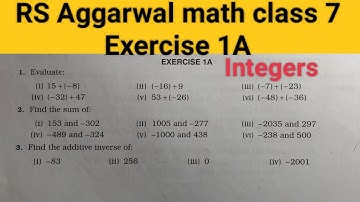 RS Aggarwal math class 7 exercise 1A ।। Class 7 exercise 1A RS Aggarwal math solution । Integer