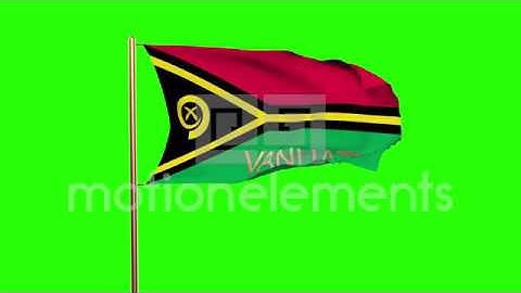Vanuatu Flag With Title Waving In The Wind. Looping Sun Rises Style. Animation L Stock Animation
